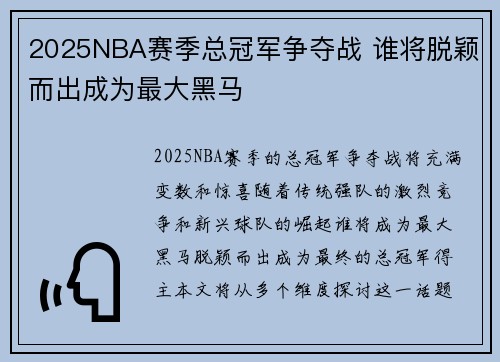 2025NBA赛季总冠军争夺战 谁将脱颖而出成为最大黑马